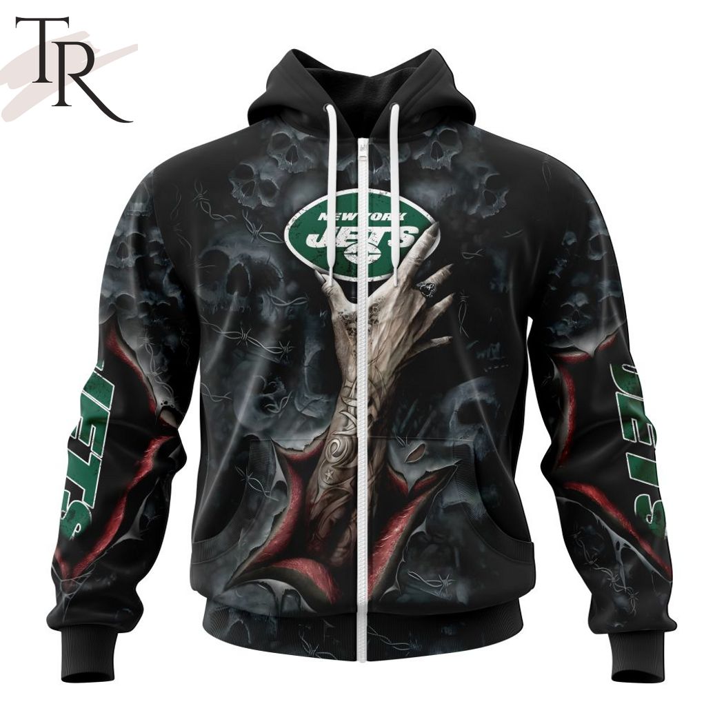 New 2025 NEW] NFL New York Jets Special Horror Skull Art Design Custom Hoodie - Image 2